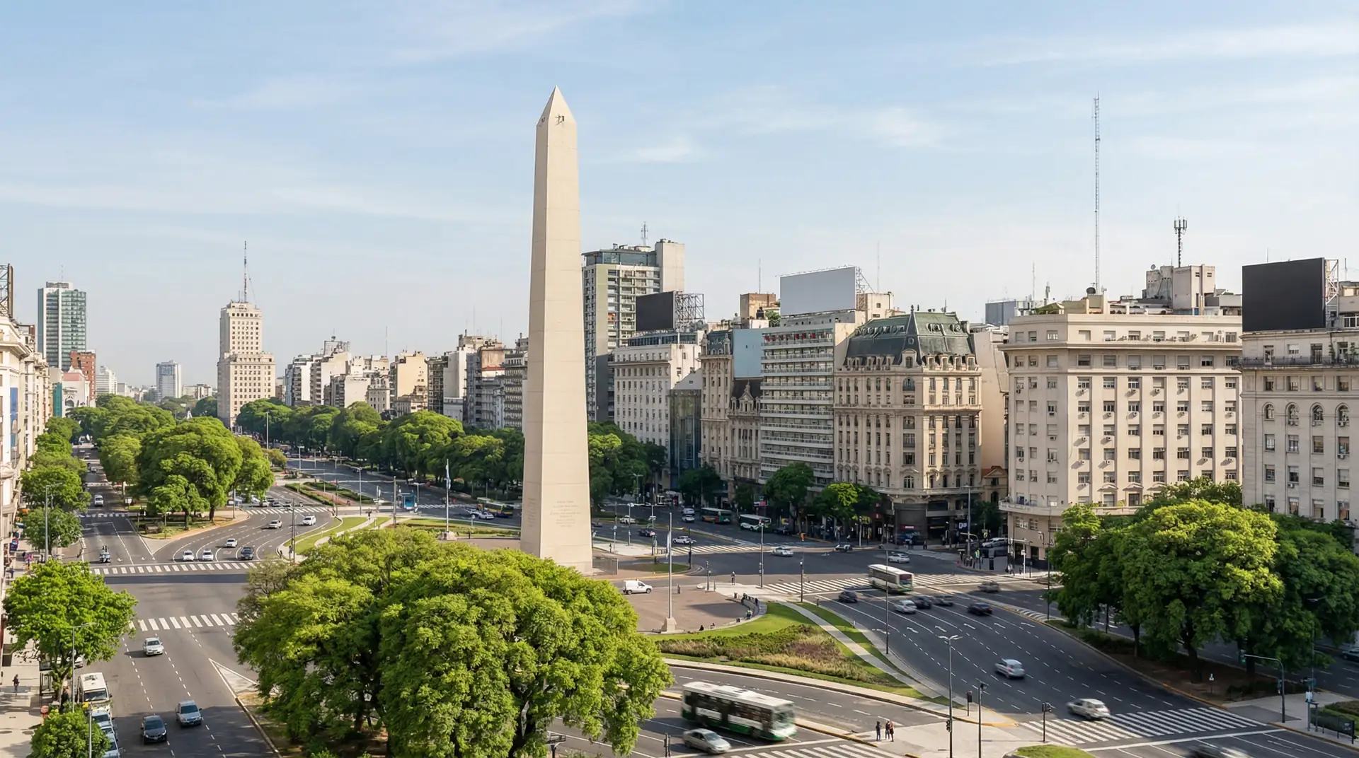 Buenos Aires cityscape with Obelisco monument and wide Avenida 9 de Julio in Argentina — OraVisa Argentina visa services from Dubai