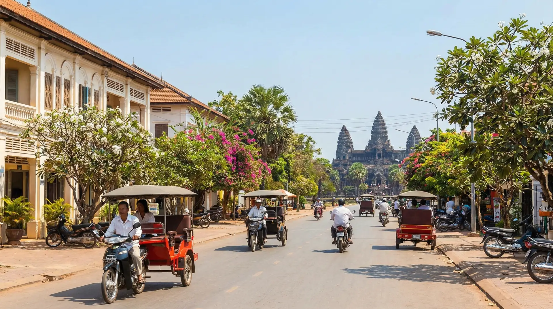 Angkor Wat temple complex reflected in water at sunrise in Cambodia — OraVisa Cambodia visa services from Dubai