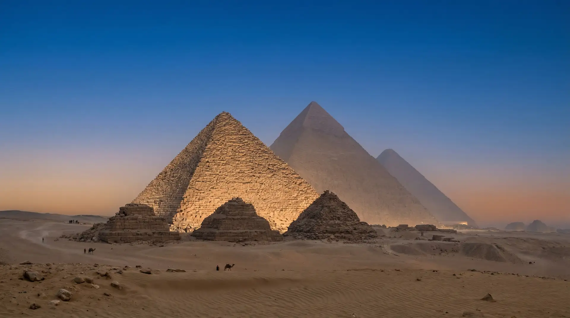 Great Pyramids of Giza and the Sphinx under blue sky in Egypt — OraVisa Egypt visa services from Dubai