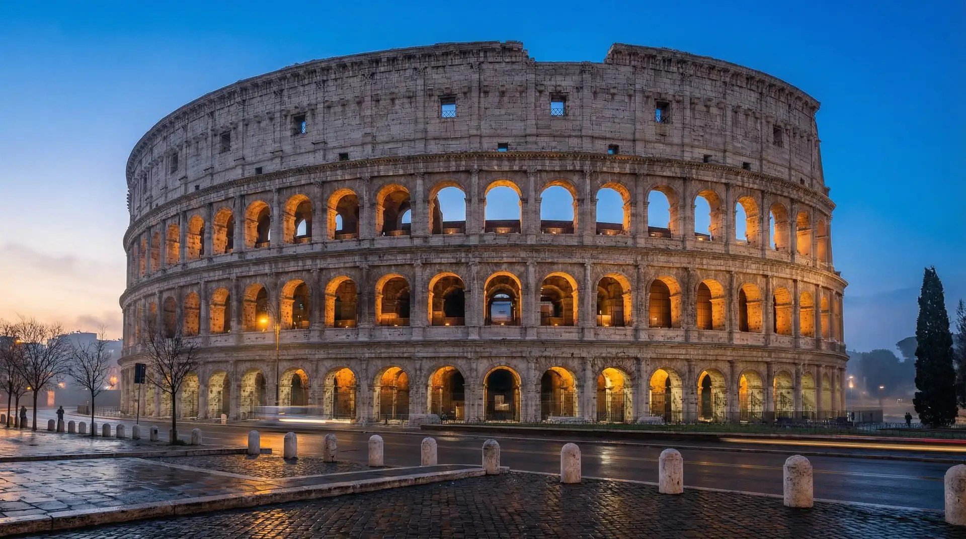 Colosseum and Roman Forum at golden hour in Rome, Italy — OraVisa Italy visa services from Dubai