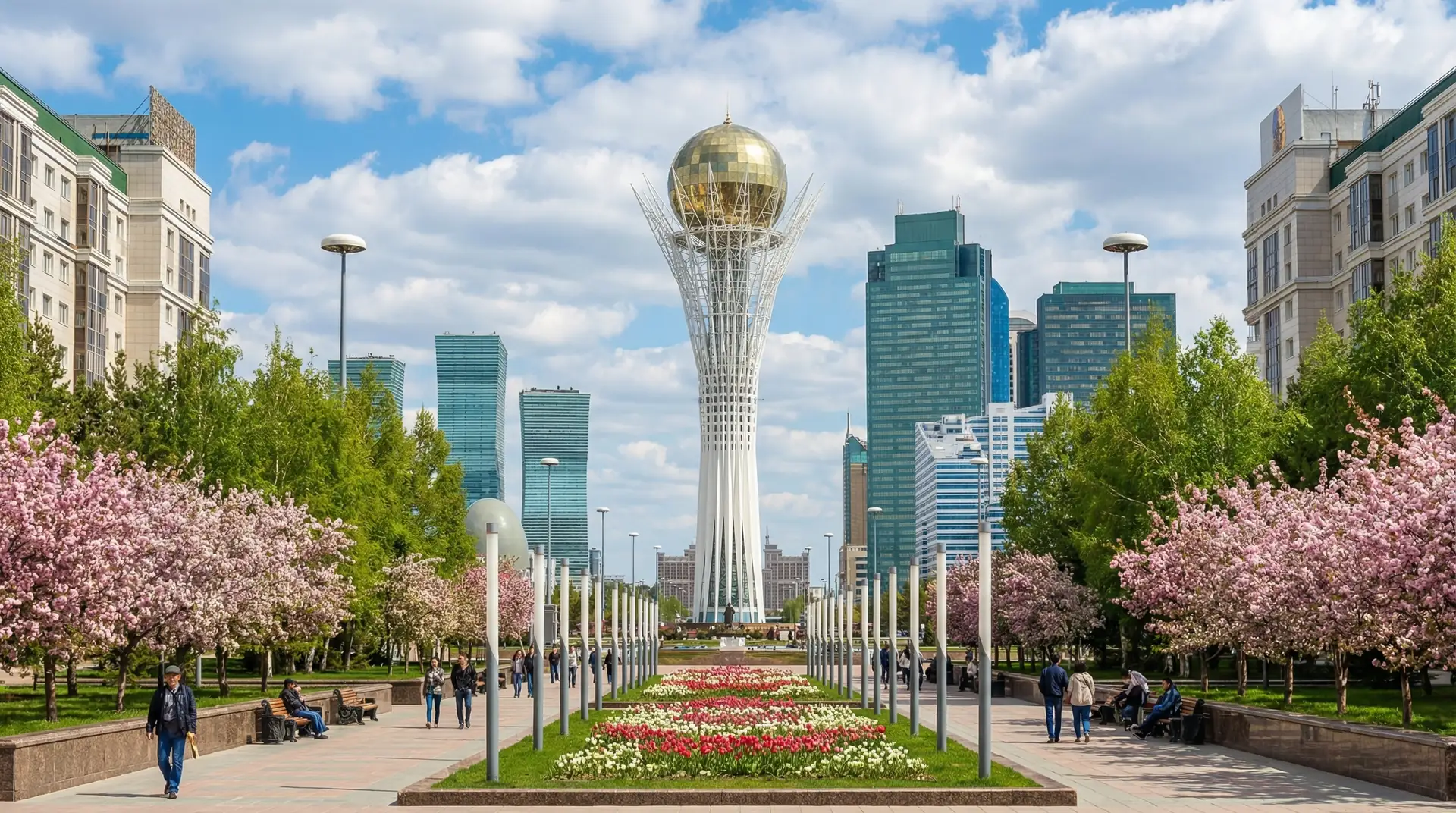 Nur-Sultan modern skyline with Bayterek Tower and futuristic architecture in Kazakhstan — OraVisa Kazakhstan visa services from Dubai