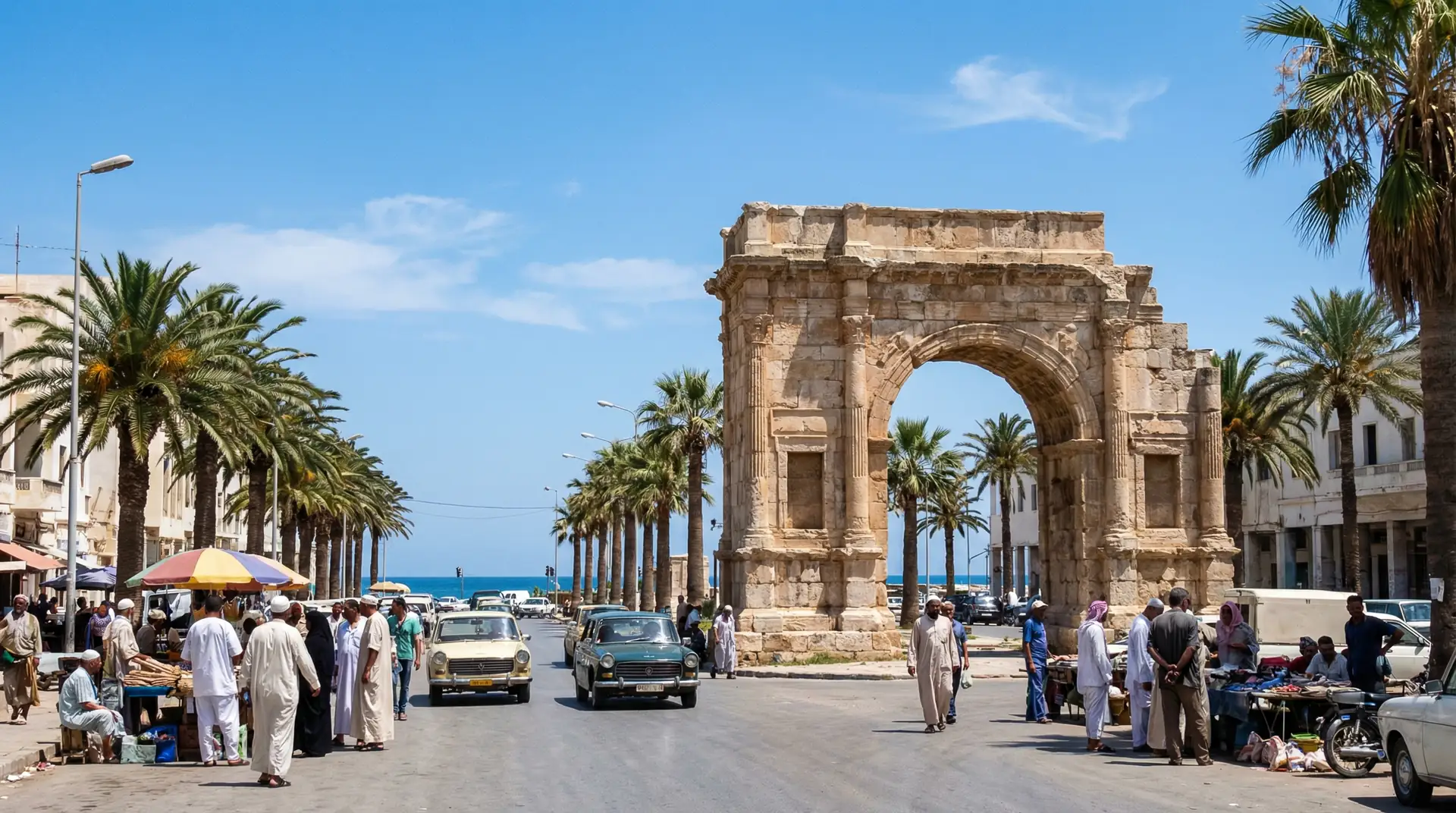 Ancient Roman ruins of Leptis Magna along the Mediterranean coast in Libya — OraVisa Libya visa services from Dubai