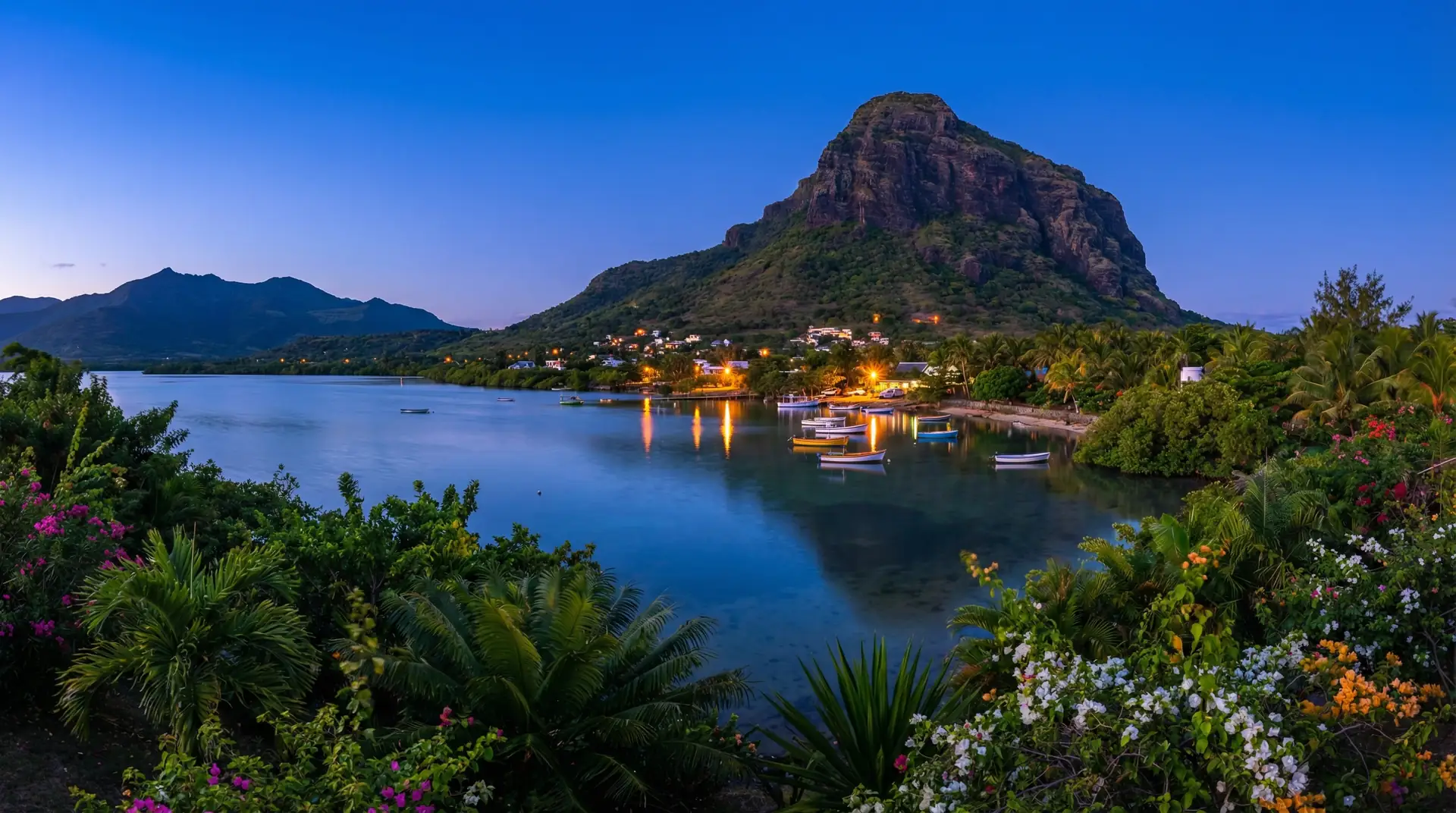 Tropical beach with turquoise lagoon and lush mountains in Mauritius — OraVisa Mauritius visa services from Dubai