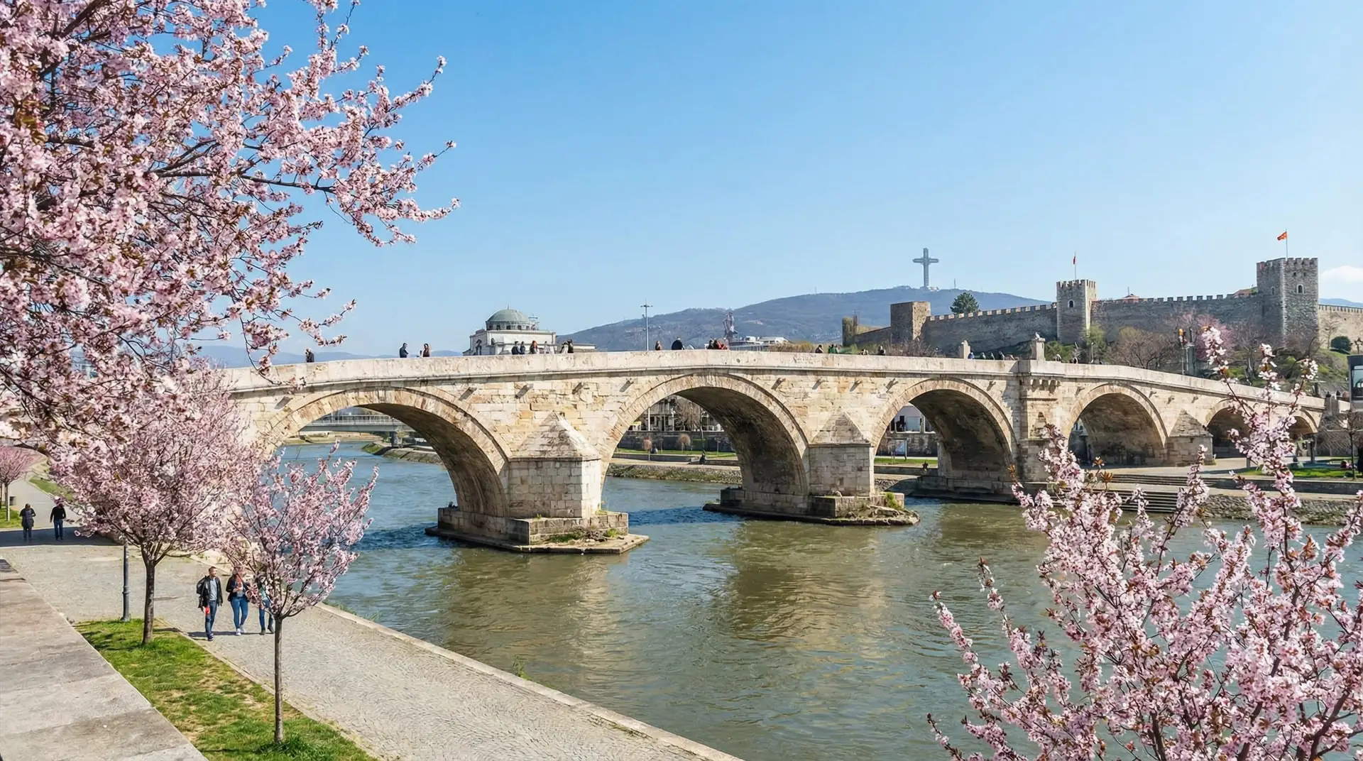 Lake Ohrid with historic churches and mountain backdrop in North Macedonia — OraVisa North Macedonia visa services from Dubai