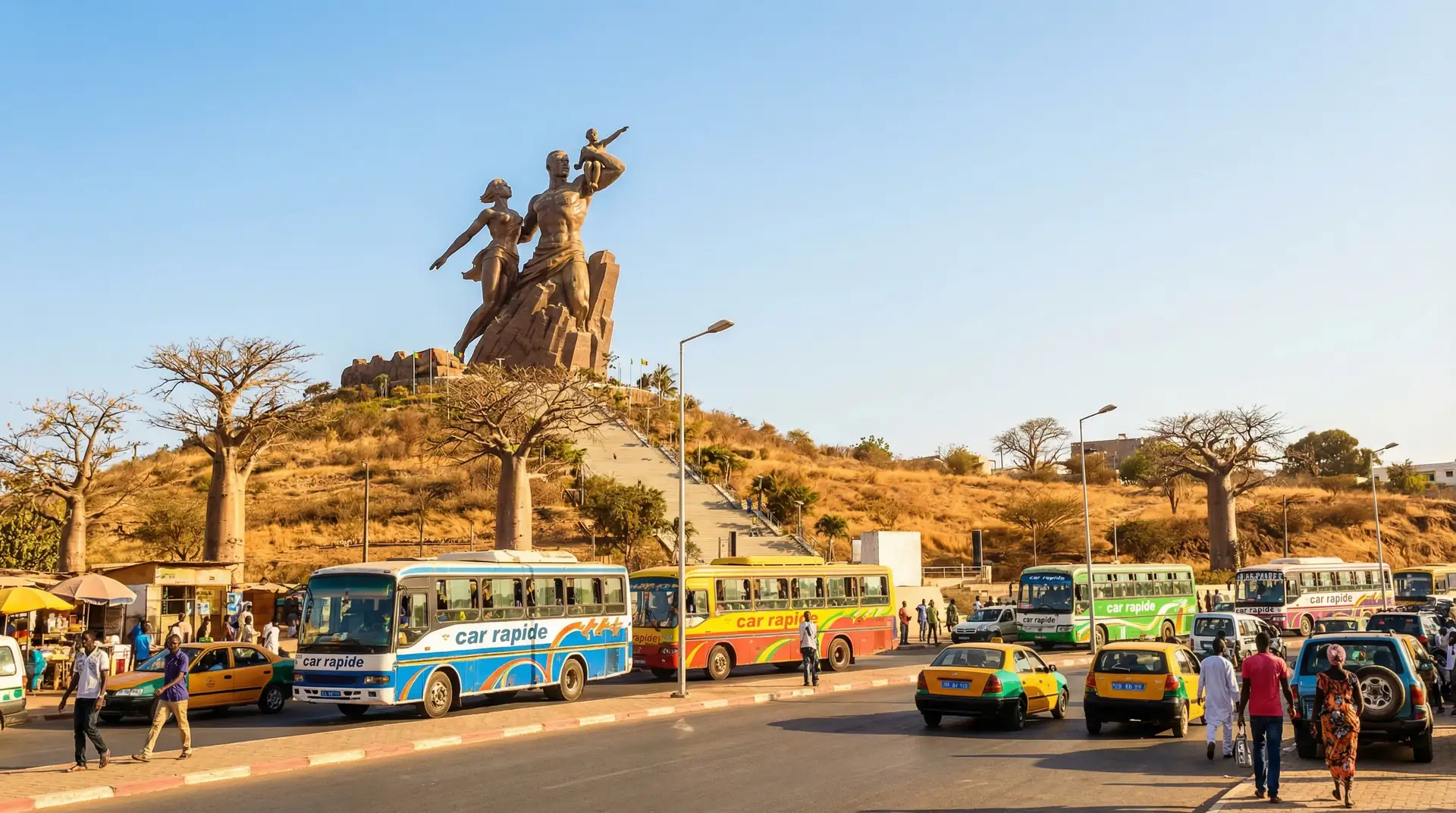 Dakar cityscape with African Renaissance Monument and vibrant streets in Senegal — OraVisa Senegal visa services from Dubai