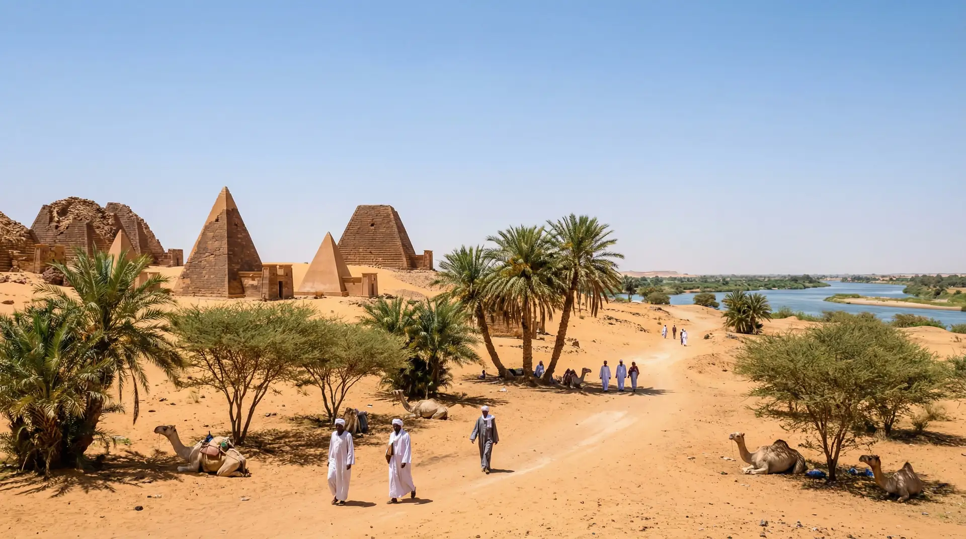 Meroe pyramids rising from the Nubian desert sands in Sudan — OraVisa Sudan visa services from Dubai