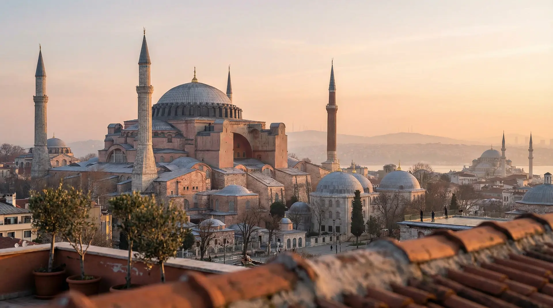 Historic Hagia Sophia mosque with golden sunset light in Istanbul, Turkey — OraVisa Turkey visa services from Dubai