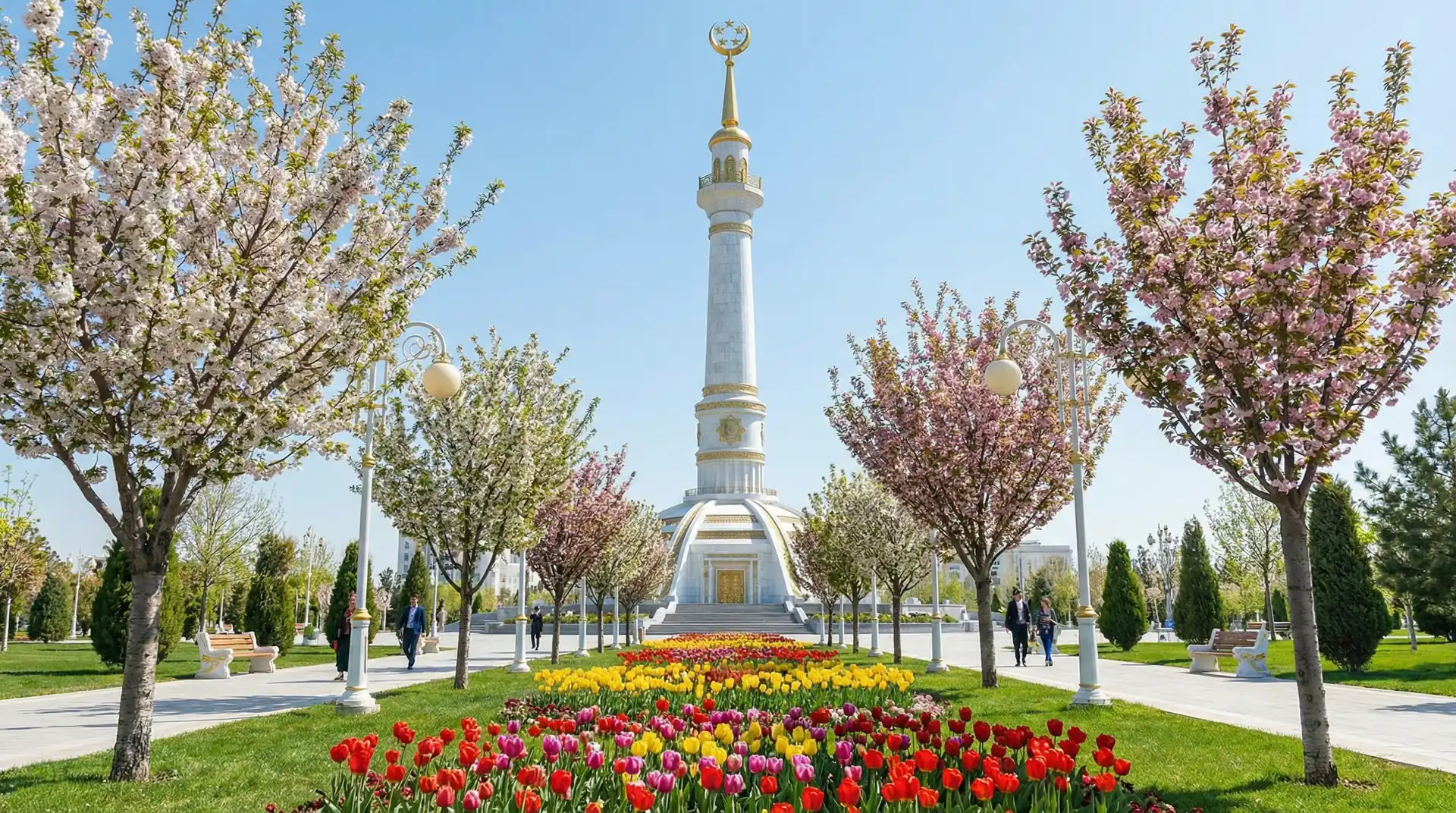 White marble buildings and golden domes of Ashgabat in Turkmenistan — OraVisa Turkmenistan visa services from Dubai